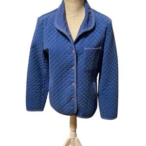 Talbots Blue Quilted Barn Jacket Snap Close Corduroy Mid Weight Lined w/ Pockets